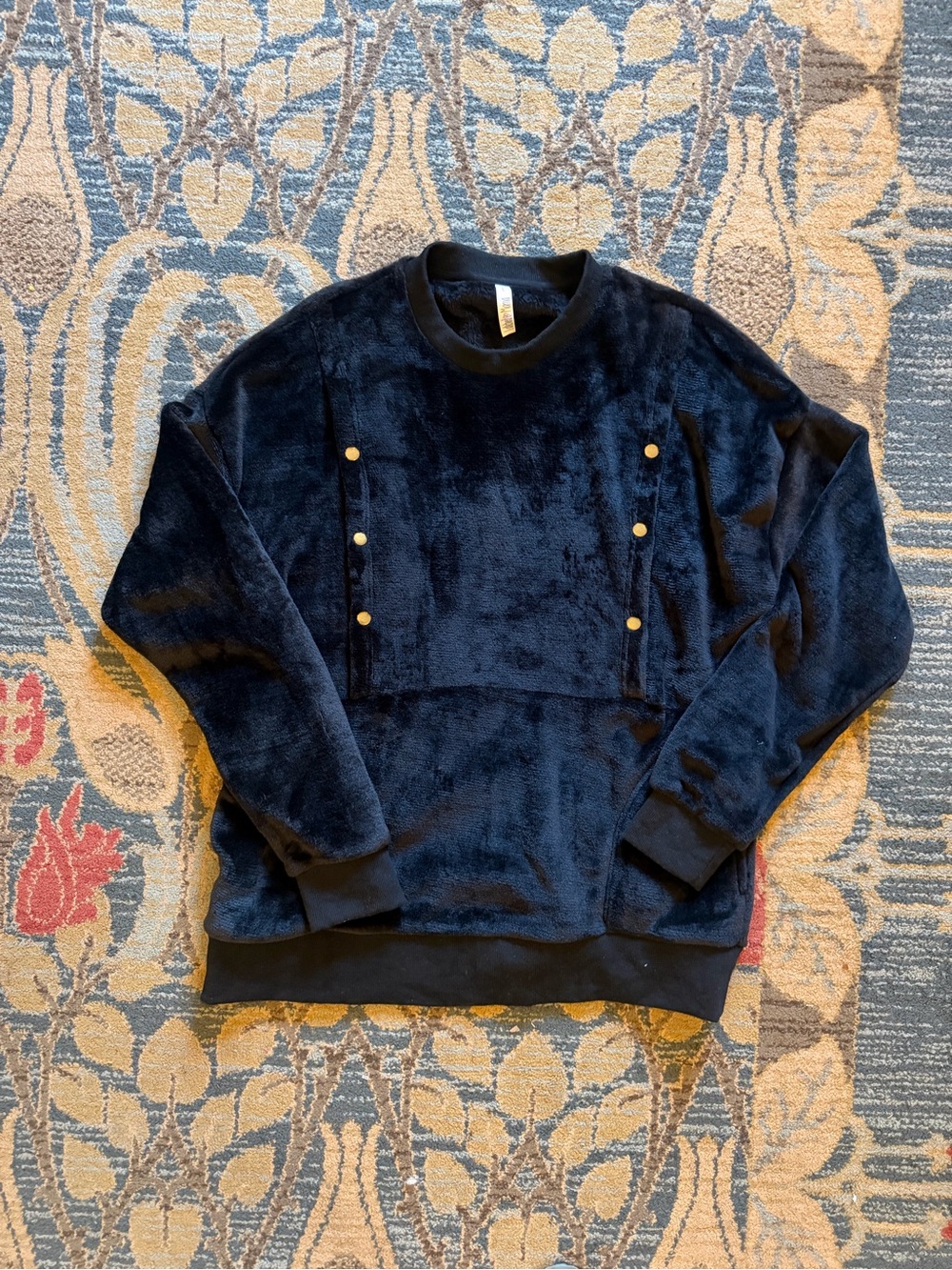 Latched Mama Plush Black Crewneck Sweater with Button Access